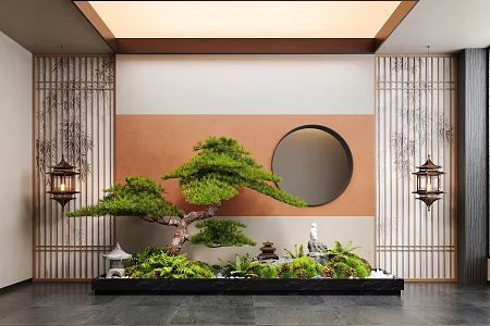 New Chinese Style Indoor Landscape Plant Landscaping Pine Moss Landscape Stone 3d model