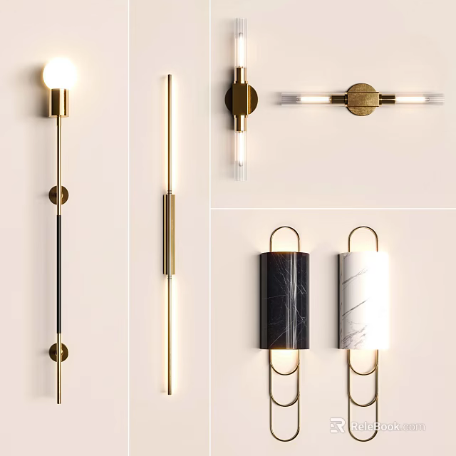 Modern Wall Lamps With Brass Accents And Marble Cylindrical Designs For Interior Decoration 3d model 