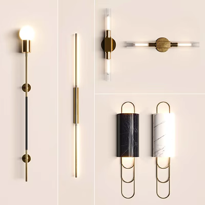 Modern Wall Lamps With Brass Accents And Marble Cylindrical Designs For Interior Decoration 3d model