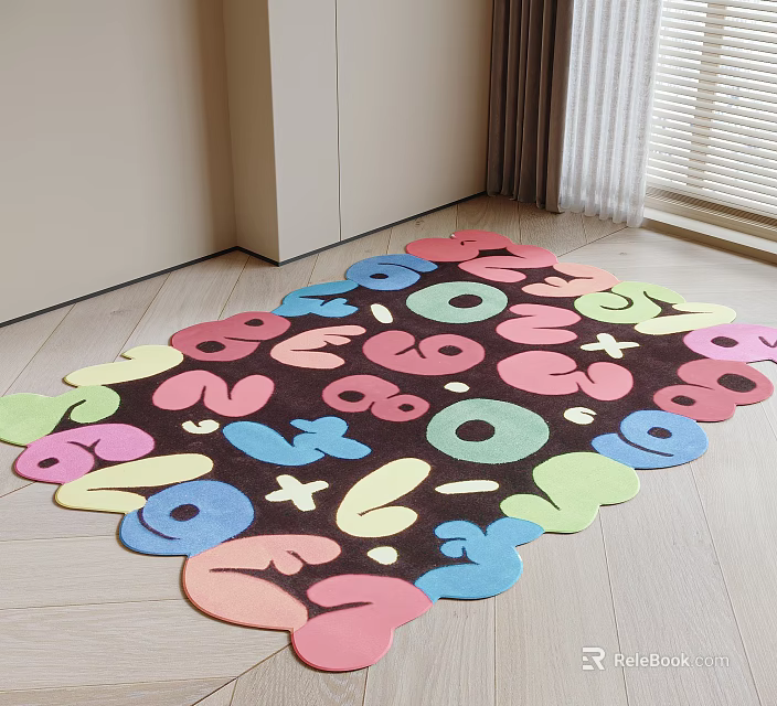 Bright Multicolored Round Rug Featuring Pink Blue Green Shapes For Kids Room 3d model 