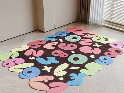 Bright Multicolored Round Rug Featuring Pink Blue Green Shapes For Kids Room 3d model