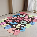 Bright Multicolored Round Rug Featuring Pink Blue Green Shapes For Kids Room