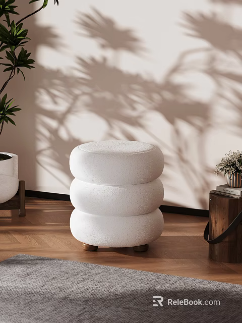 White Three Layer Round Accent Chair With Plush Fabric Wooden Legs And Modern Minimalist Design 3d model 