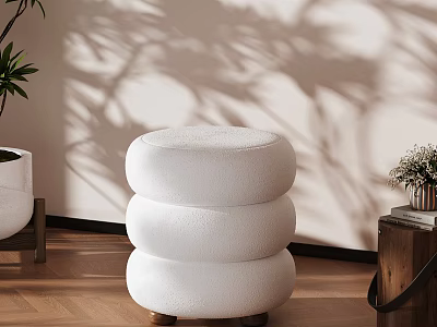 White Three Layer Round Accent Chair With Plush Fabric Wooden Legs And Modern Minimalist Design 3d model