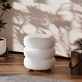 White Three Layer Round Accent Chair With Plush Fabric Wooden Legs And Modern Minimalist Design