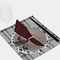 Elegant Tableware Set with Burgundy Napkin Plate Chopsticks Wine Glass Black Berries and Plaid Placemat