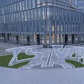 Modern Glass Curtain Wall Building With TSVZH 3D Letter Sign On Lawn At Entrance Plaza