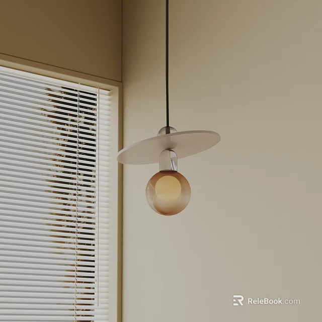 Modern Pendant Light With Amber Glass Globe By Window With Blinds 3d model 