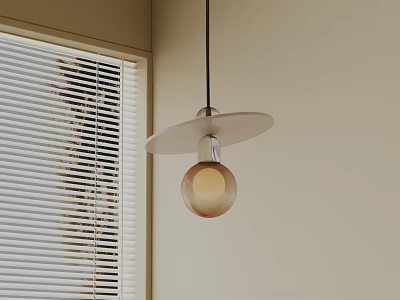 Modern Pendant Light With Amber Glass Globe By Window With Blinds 3d model