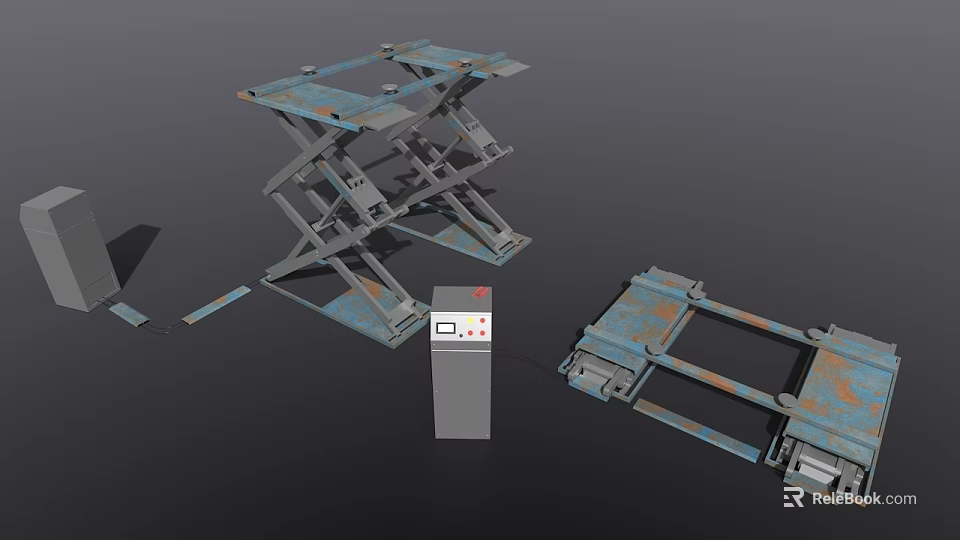 Industrial Hydraulic Scissor Lift Equipment With Metal Frame And Control Cabinet 3d model 