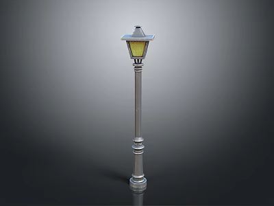 Classic Street Lamp With Metal Pole And Yellow Light Shade 3d model