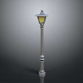 Classic Street Lamp With Metal Pole And Yellow Light Shade