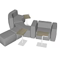 Modern Booth Sofa Set With Modular Design Gray Fabric And Side Tables 3d model