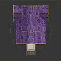 Cartoon Style Building With Purple Roof Yellow Eaves Wooden Structure Front Steps And Book Sign