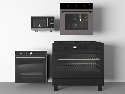 Modern Black Kitchen Appliances With Microwave Oven Stove And Cooker 3d model