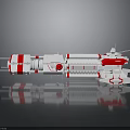 Red and White Modern Watercraft with Streamlined Multi Section Structure and Futuristic Design Elements