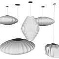 Elegant Modern Pendant Lights Hanging With Different Shapes And Textured White Lampshades