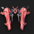 Red Futuristic Aircraft With Propellers And Mechanical Design Two Units