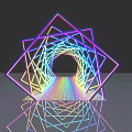 Colorful Interlaced Geometric Tunnel Art Installation With Neon Lines And Reflection