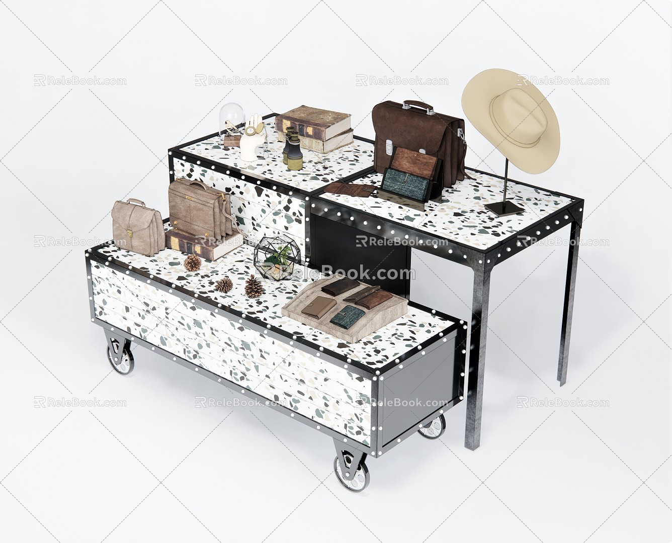 Industrial LOFT Display Table Decorative Cabinet Display Cabinet Storage Rack Display Cabinet Display Rack Bag Hat Ornaments 3d model