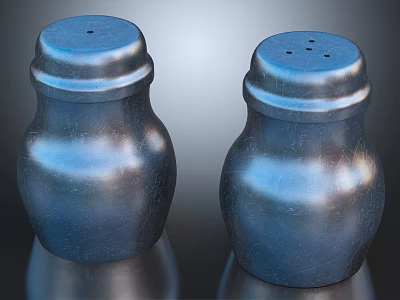 Two Shiny Metallic Blue Salt And Pepper Shakers For Kitchen Dining 3d model