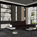Modern Living Room Sofa Combination Side Table Carpet Bookcase 3d model