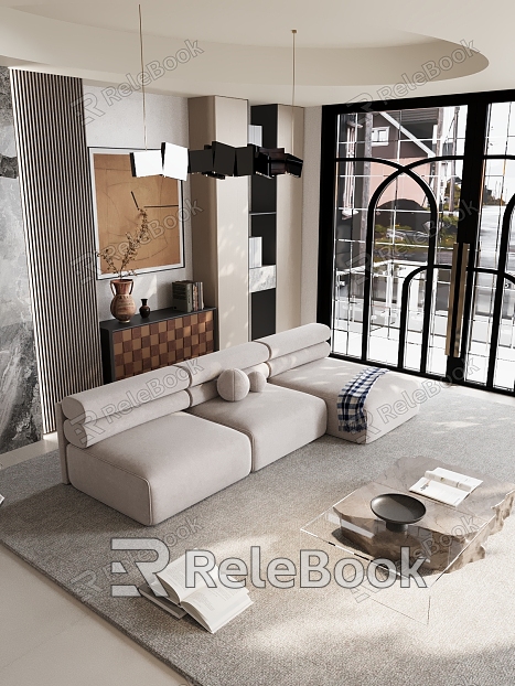 Modern Living Room Sofa Combination Coffee Table Carpet Chandelier model