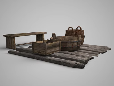 modern farm tools old stool basket 3d model