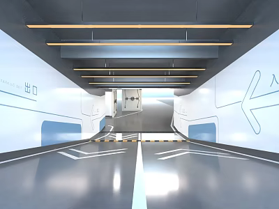 Modern Garage Entrance With Directional Arrows Floor Markings And Ceiling Lights 3d model