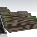 Wooden Stairs With Green Plants On Steps And Side Handrail Design
