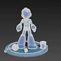 Game Character Blue Robot Figure Standing On Circular Base With E Block And Light Orb 3d model