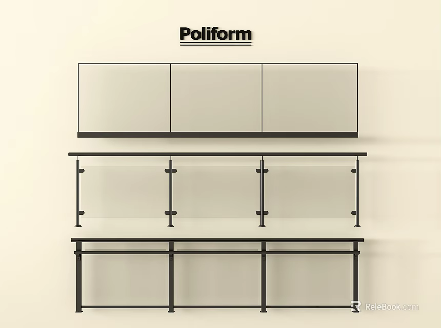 Modern Double Layer Railings With Glass Panels And Black Metal Frame 3d model 