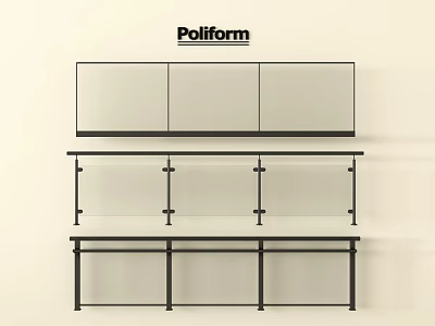 Modern Double Layer Railings With Glass Panels And Black Metal Frame 3d model