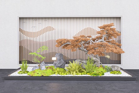 New Chinese style landscape sketch courtyard landscape sketch green plant pile stone moss modeling tree plant combination 3d model