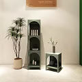 Green Arch Design Bookshelf with Shelves Plants and Decor in Light Room