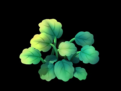 Vibrant Green Plant With Multiple Leaves Showing Light To Dark Green Gradient Against Black Background 3d model