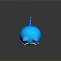 Cute Blue Chubby Cartoon Cat With Big Eyes Yellow Gradient Ears And Shiny Surface
