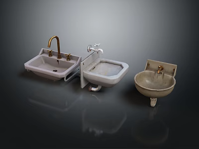 Vintage Bathroom Sinks With Wall Mounted Pedestal And Countertop Designs 3d model