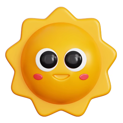 Cute Yellow Sun Shaped Decorative Ornament Set With Big Eyes Pink Cheeks And Smiling Mouth 3d model