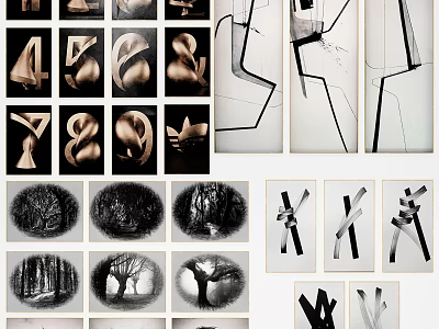 Abstract Paintings with Geometric Lines Monochrome Tones and Artistic Compositions 3d model