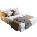 Modern Single Bed With White Bedding Brown And Gray Pillows And Blanket 3d model