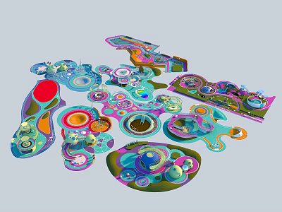 Modern Colorful Park Landscape Design With Curved Paths And Circular Recreational Zones 3d model