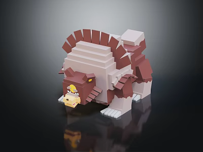Block Style Brown White Animal Model With Yellow Eyes And 3D Pixelated Design 3d model