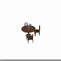 Round Wooden Dining Table Set Featuring Four Chairs Green Cushions Fruit Bowl Red Fruits Greenery