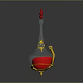 Golden Decorative Ornament Stand With Red Sphere And Crimson Pendant Design