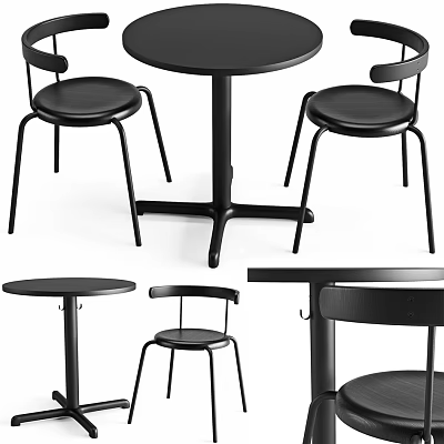 Modern Black Table And Chair Set With Metal Frame Round Top And Backrest 3d model