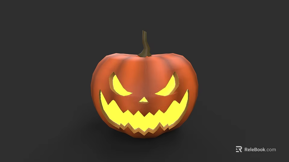 Carved Pumpkin Plant Artwork Featuring Glowing Eyes And Spooky Mouth On Dark Background 3d model 