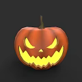 Carved Pumpkin Plant Artwork Featuring Glowing Eyes And Spooky Mouth On Dark Background