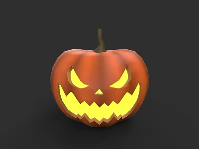 Carved Pumpkin Plant Artwork Featuring Glowing Eyes And Spooky Mouth On Dark Background 3d model