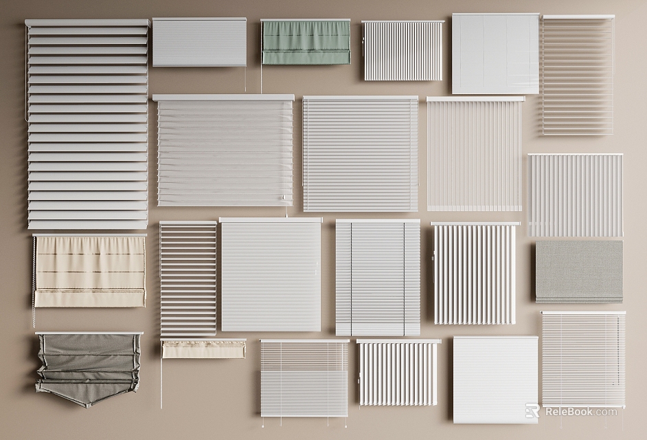 Various Styles Of Window Blinds For Home Interior Decor And Design 3d model 